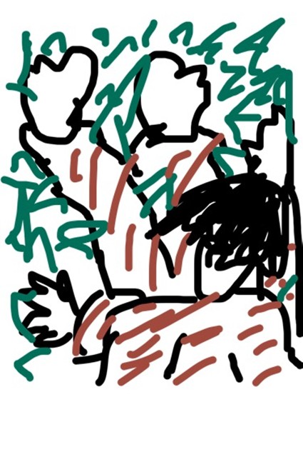 手足を地面に付けているイラスト。地面には草が生えている。グラウンディングのSTEP