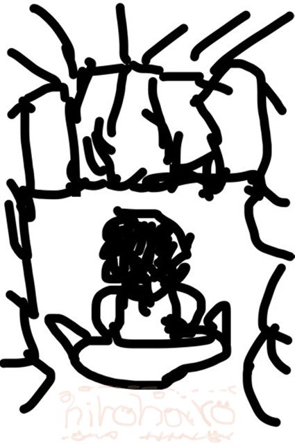 Step 2:「安全な場所」を絵にする(防衛の土台) 石の部屋をイメージ。その中に座っていて安全な自分。 静かだ。何もない。そんなイラスト。